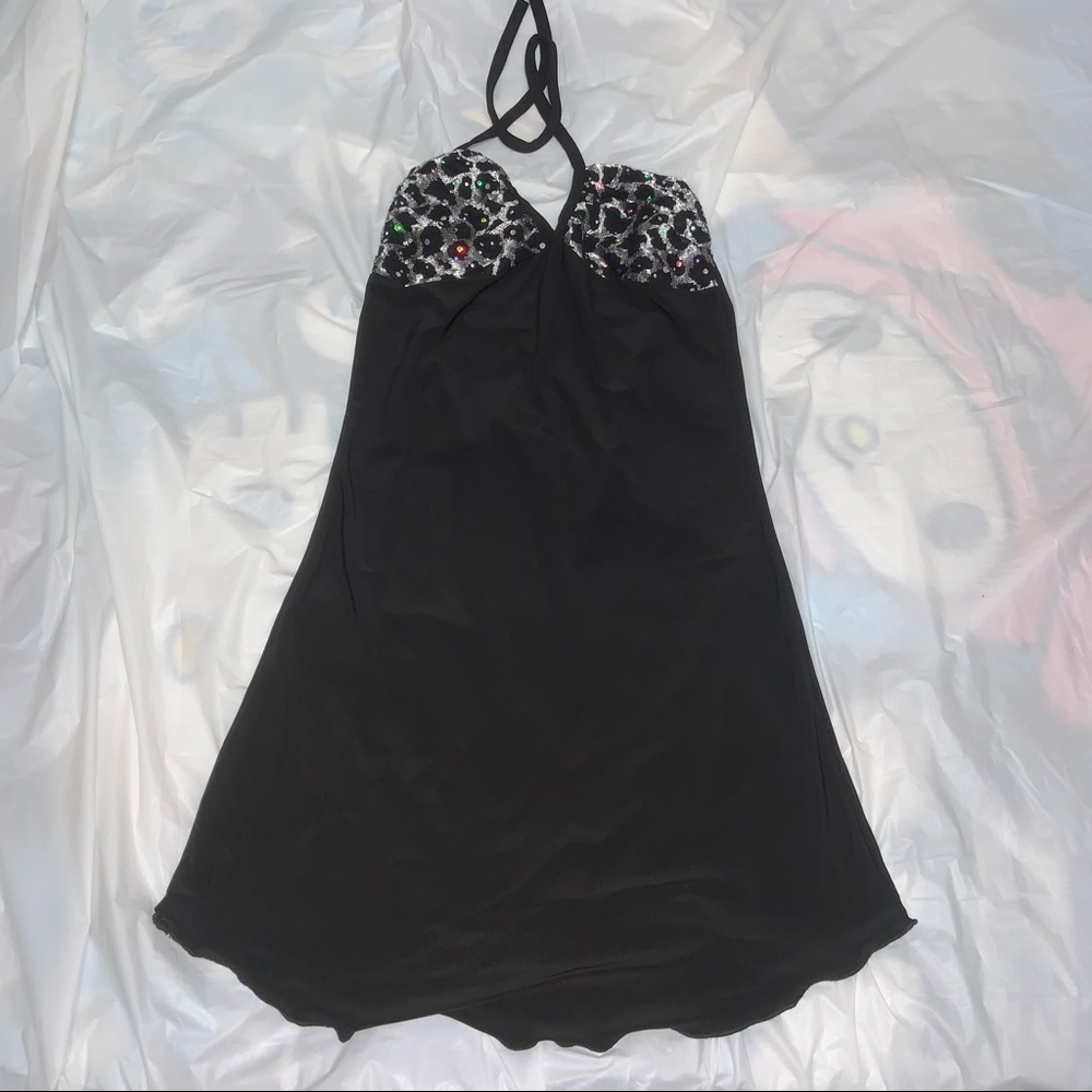 Y2K sequin sparkly cheetah halter dress